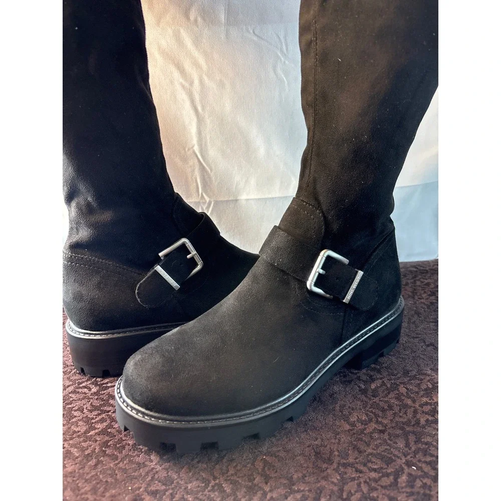 Nine West Black Faux Suede Over The Knee Lug Sole Buckle Boots WNNANS2 Size 8.5